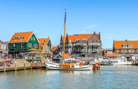 VOLENDAM NETHERLANDS - MAY 2 2015: Harbour of Volendam Netherlands. Volendam is a popular touristic destination in North Holland